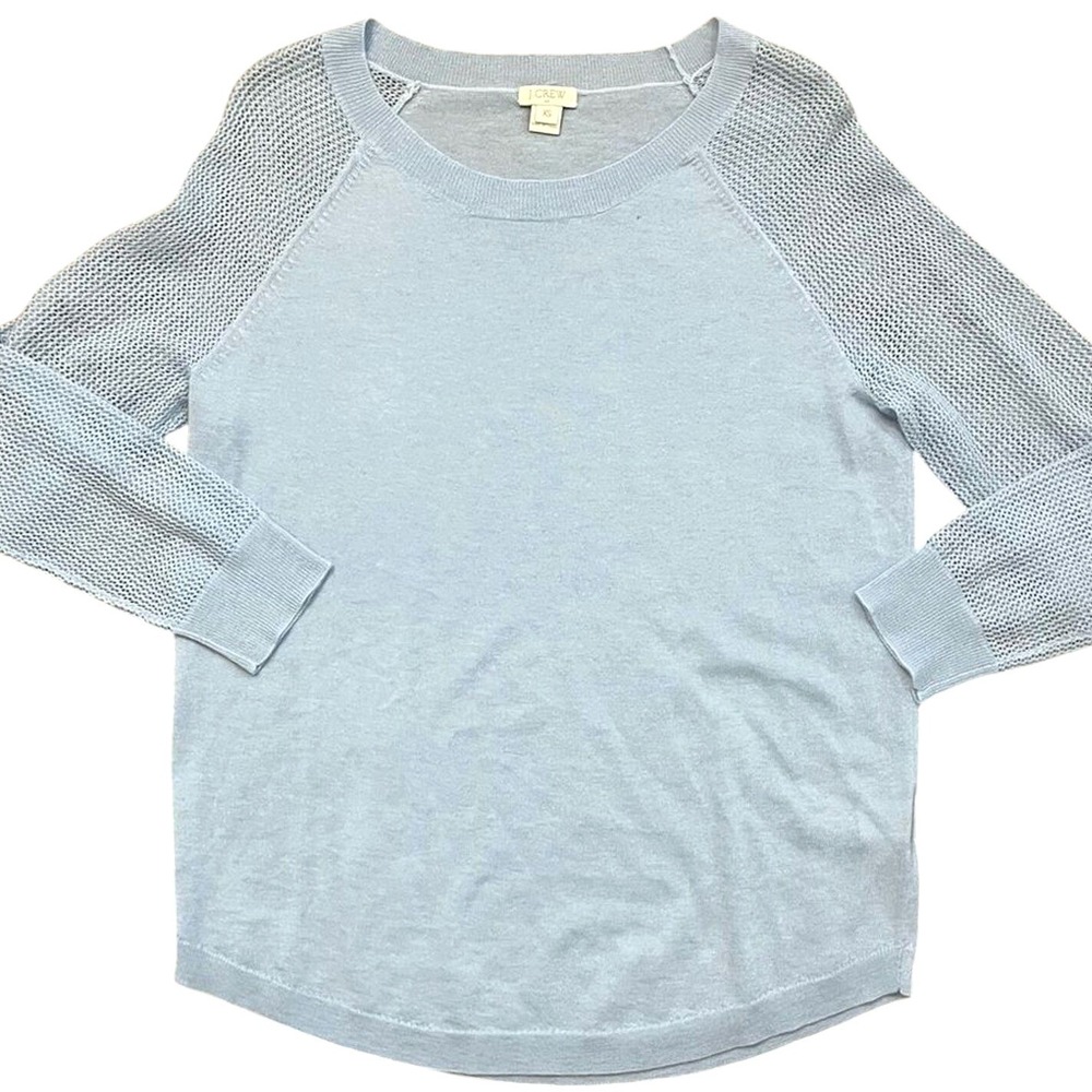 J Crew Lightweight Sweater Baby Blue Sheer Sleeve Coastal Cottagecore Women XS